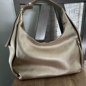 Elegant Gold 100% Genuine Real Leather Purse Hobo Shoulder Barcelona Bag